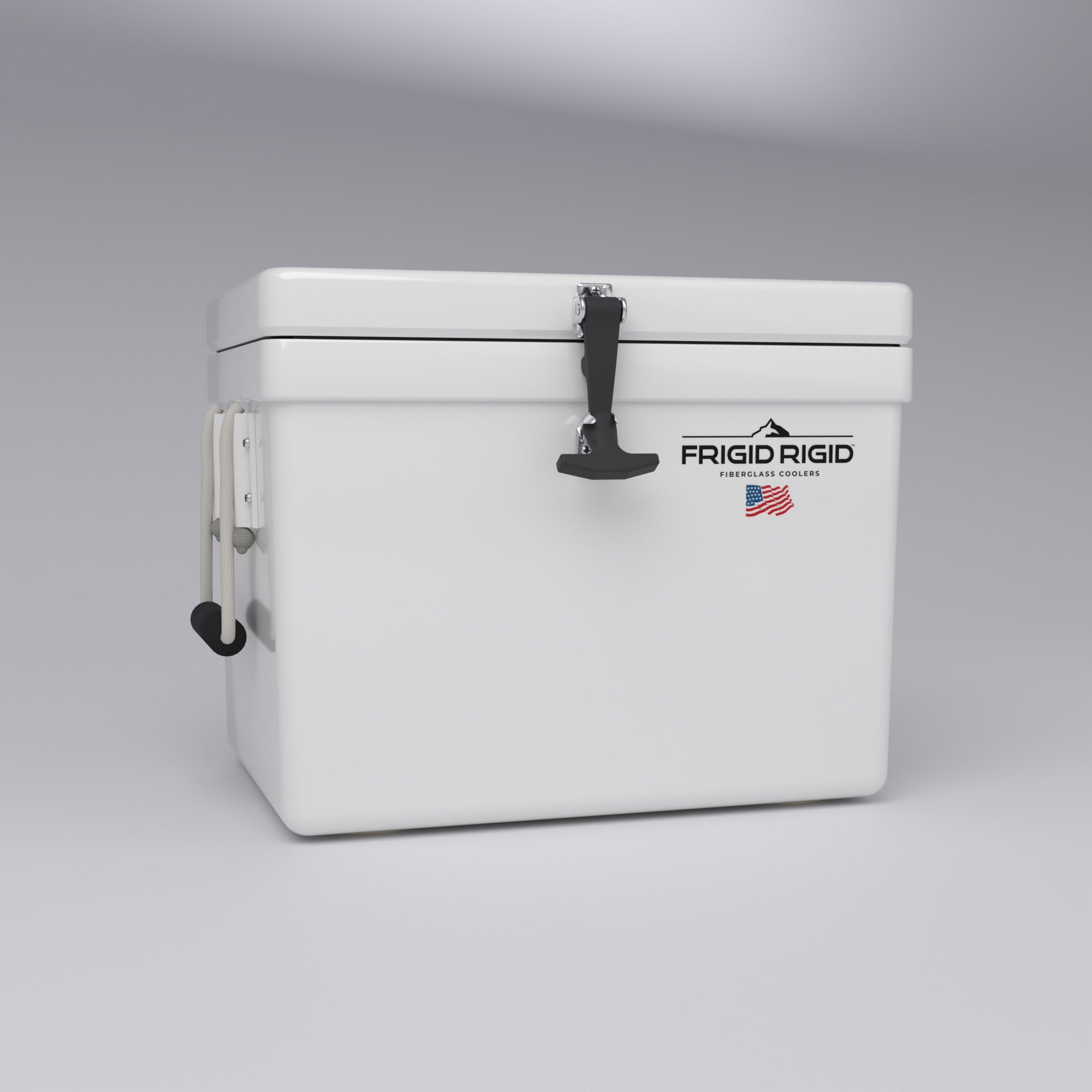 Frigid Rigid 21" x 15" x 15" fiberglass ice chest, low angle