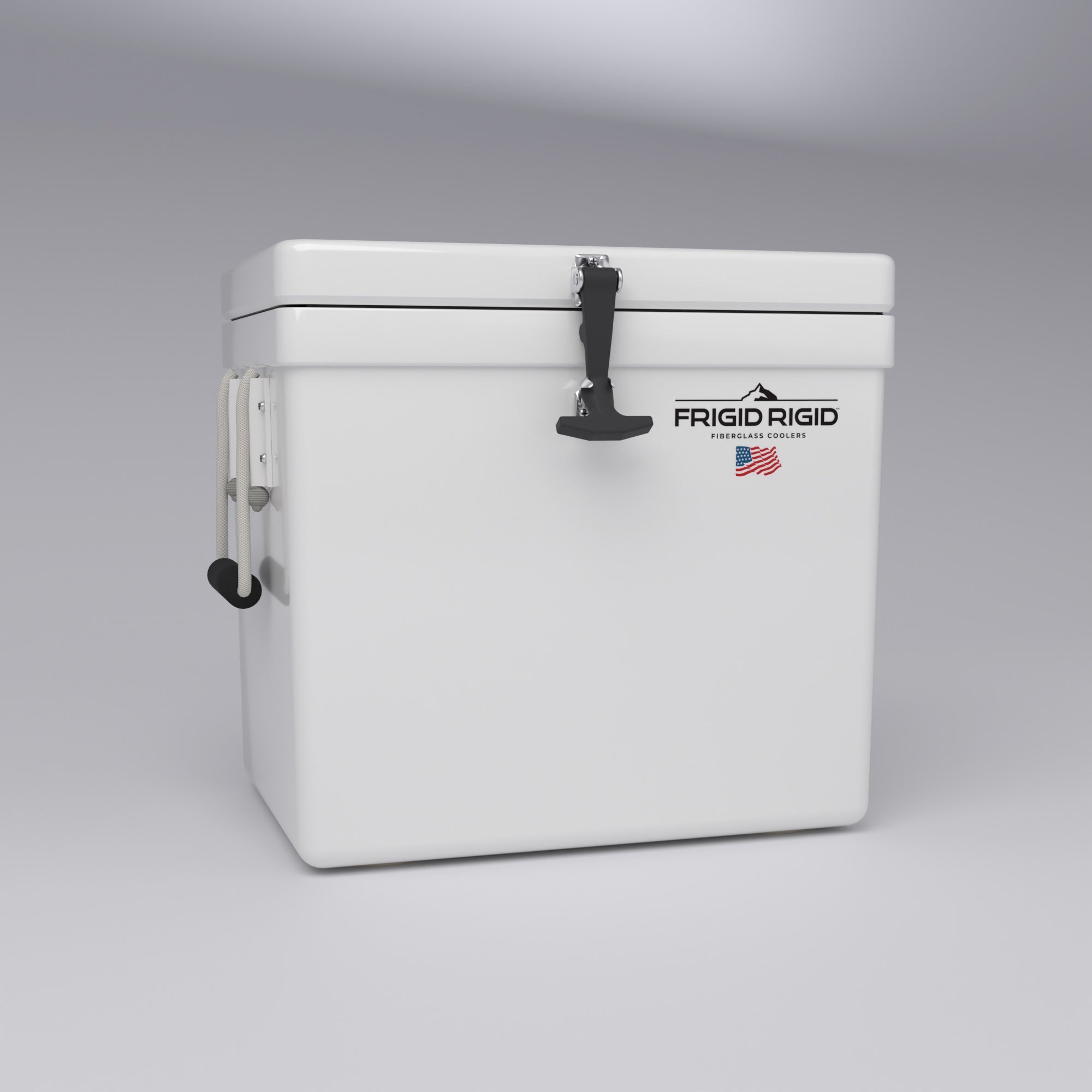 Frigid Rigid 21" x 15" x 18" fiberglass ice chest, low angle