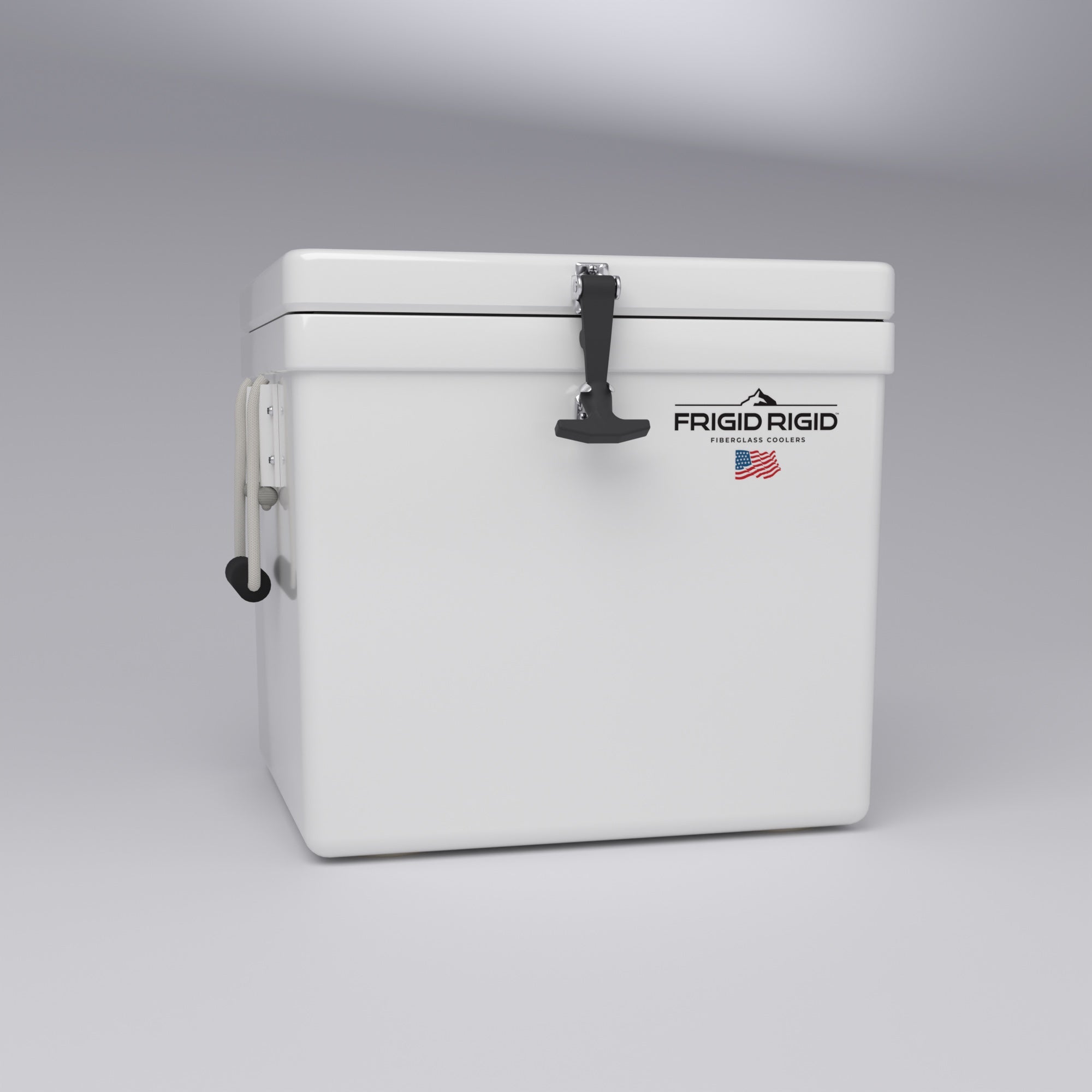 Frigid Rigid 21" x 18" x 18" fiberglass ice chest, low angle