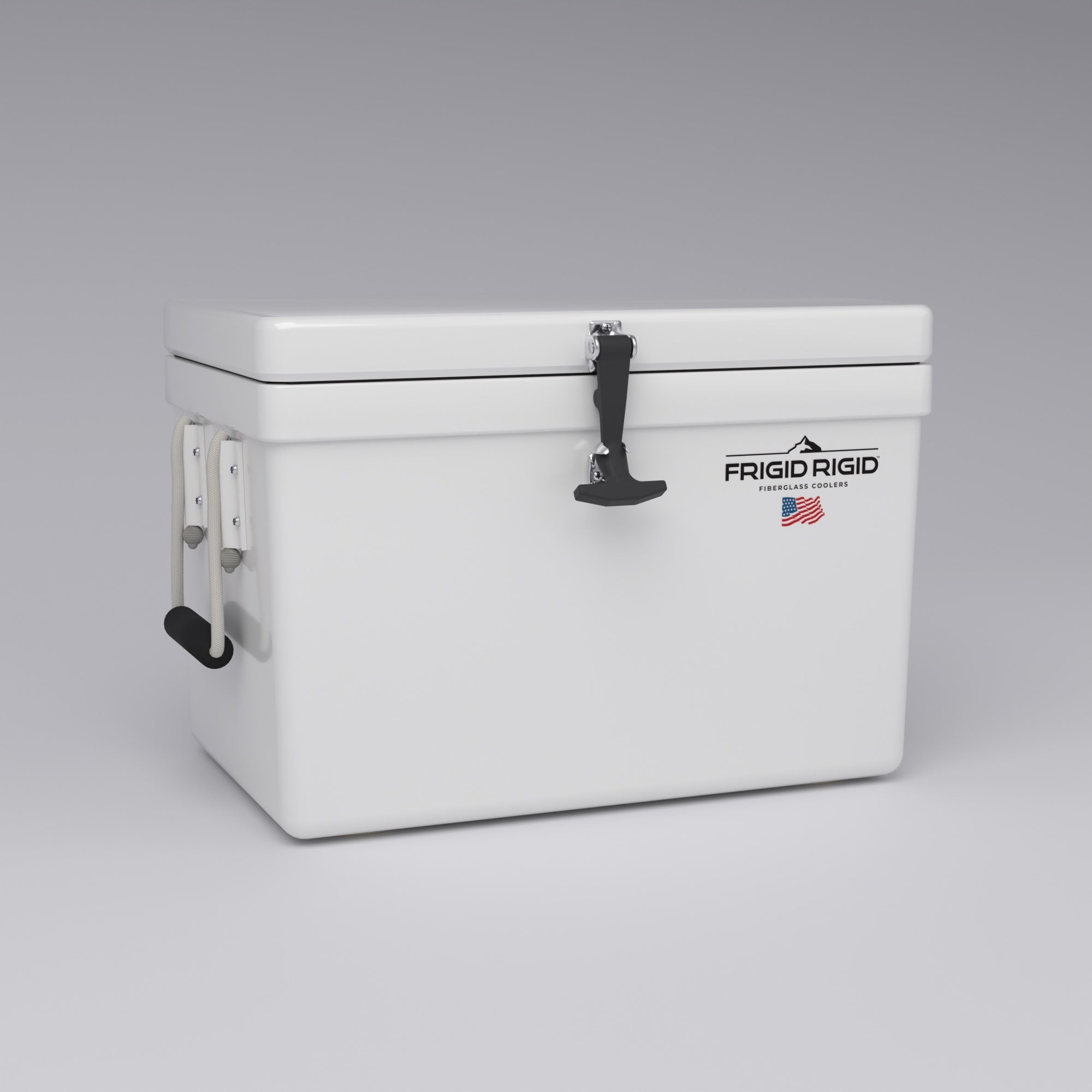 Frigid Rigid 24" x 15" x 15" fiberglass ice chest, three-quarter view