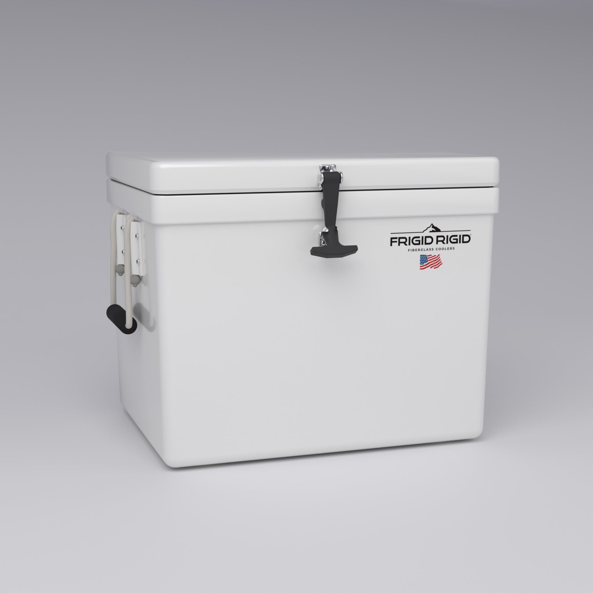Frigid Rigid 24" x 18" x 18" fiberglass ice chest, three-quarter view