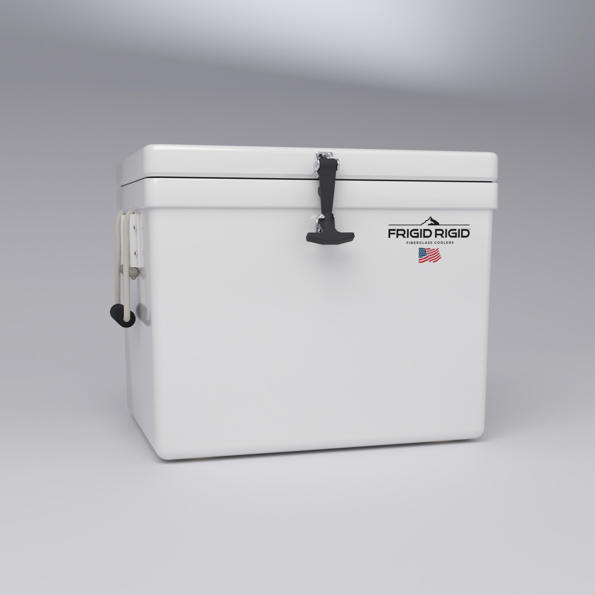 Frigid Rigid 24" x 18" x 18" fiberglass ice chest, low angle