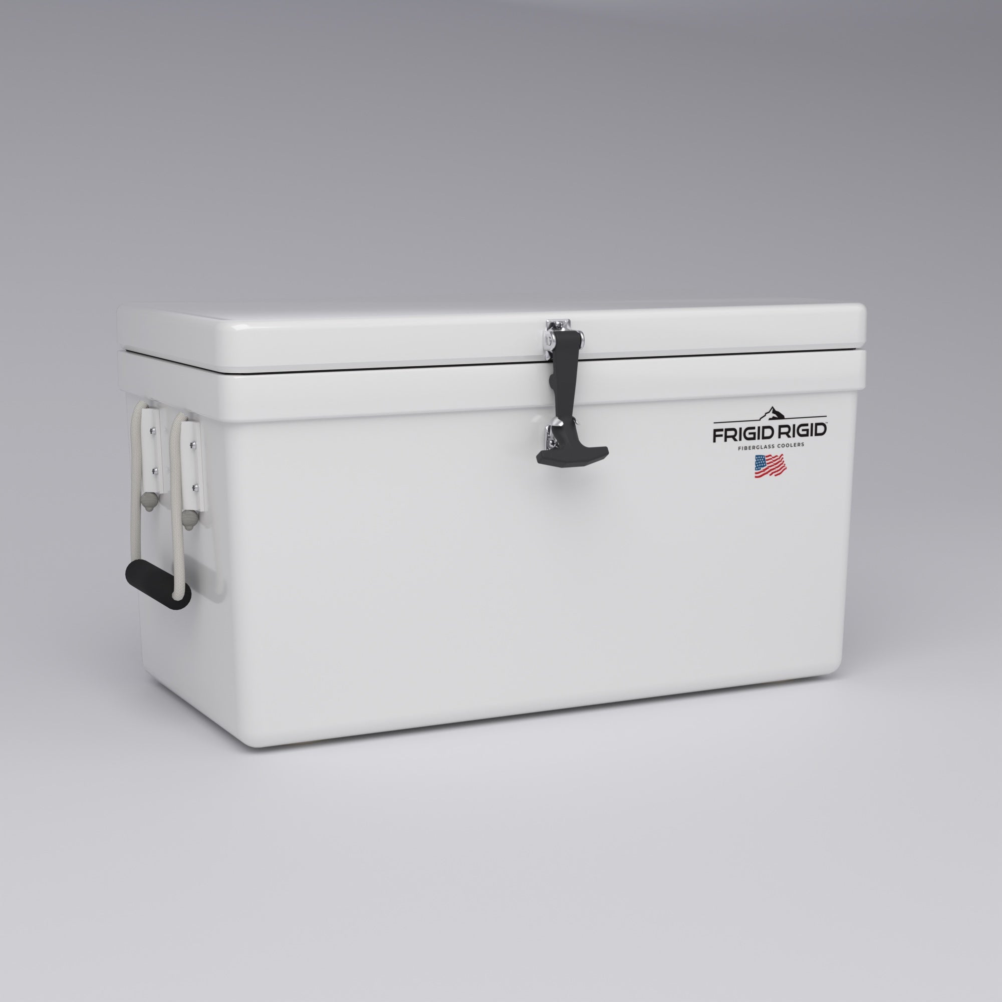 Frigid Rigid 30" x 15" x 15" fiberglass ice chest, three-quarter view