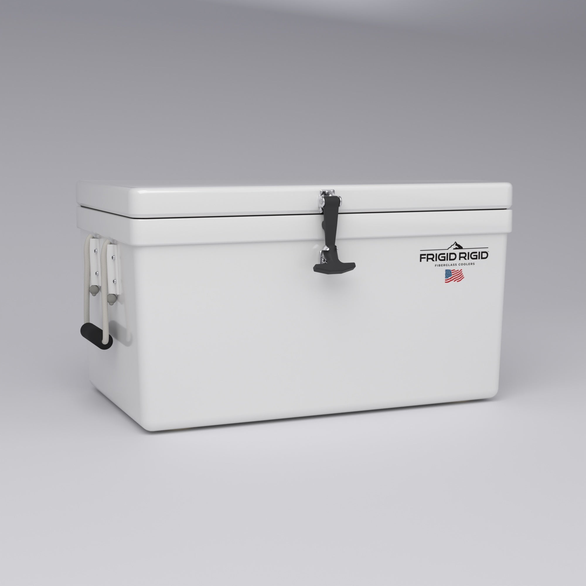 Frigid Rigid 30" x 18" x 15" fiberglass ice chest, three-quarter view