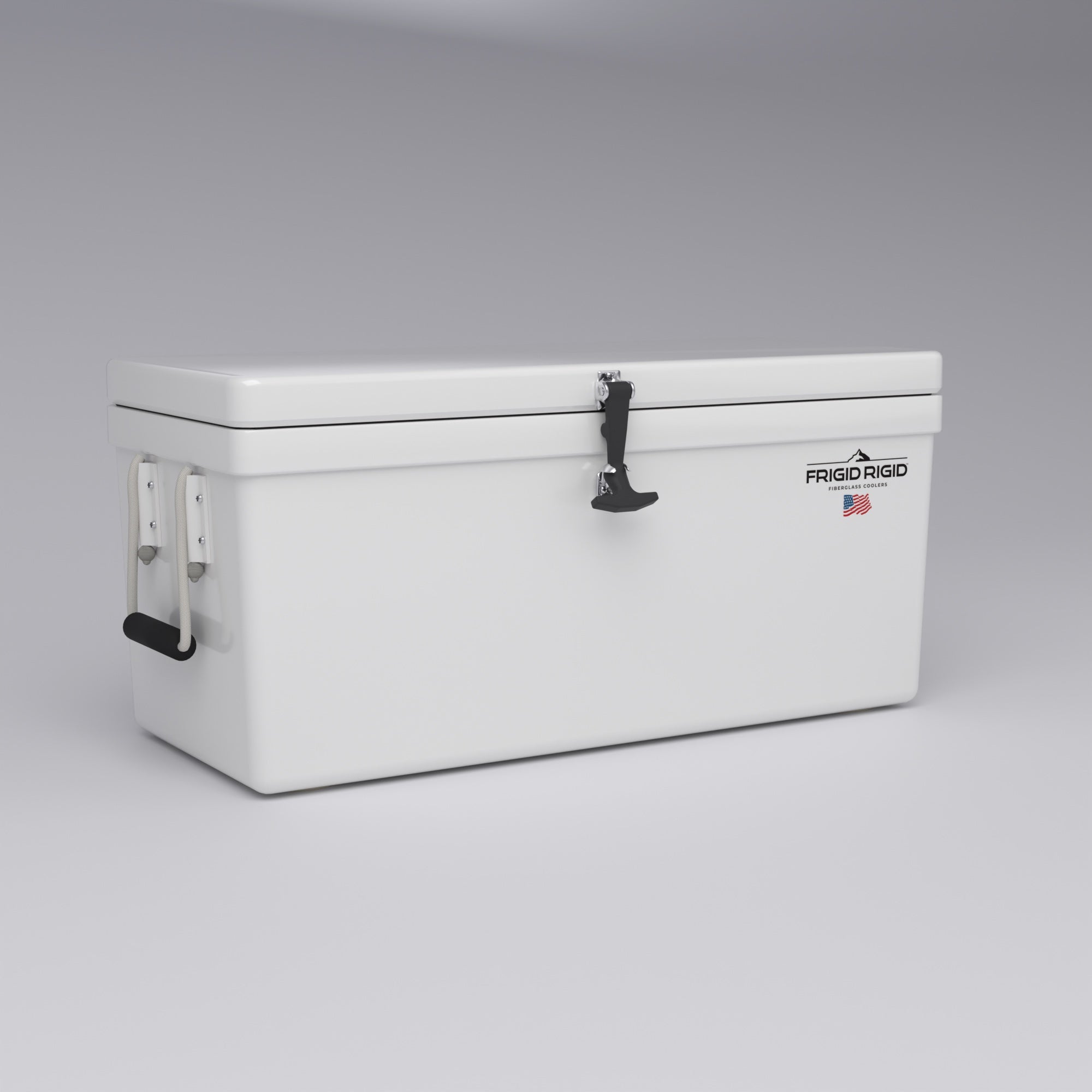 Frigid Rigid 36" x 15" x 15" fiberglass ice chest, three-quarter view