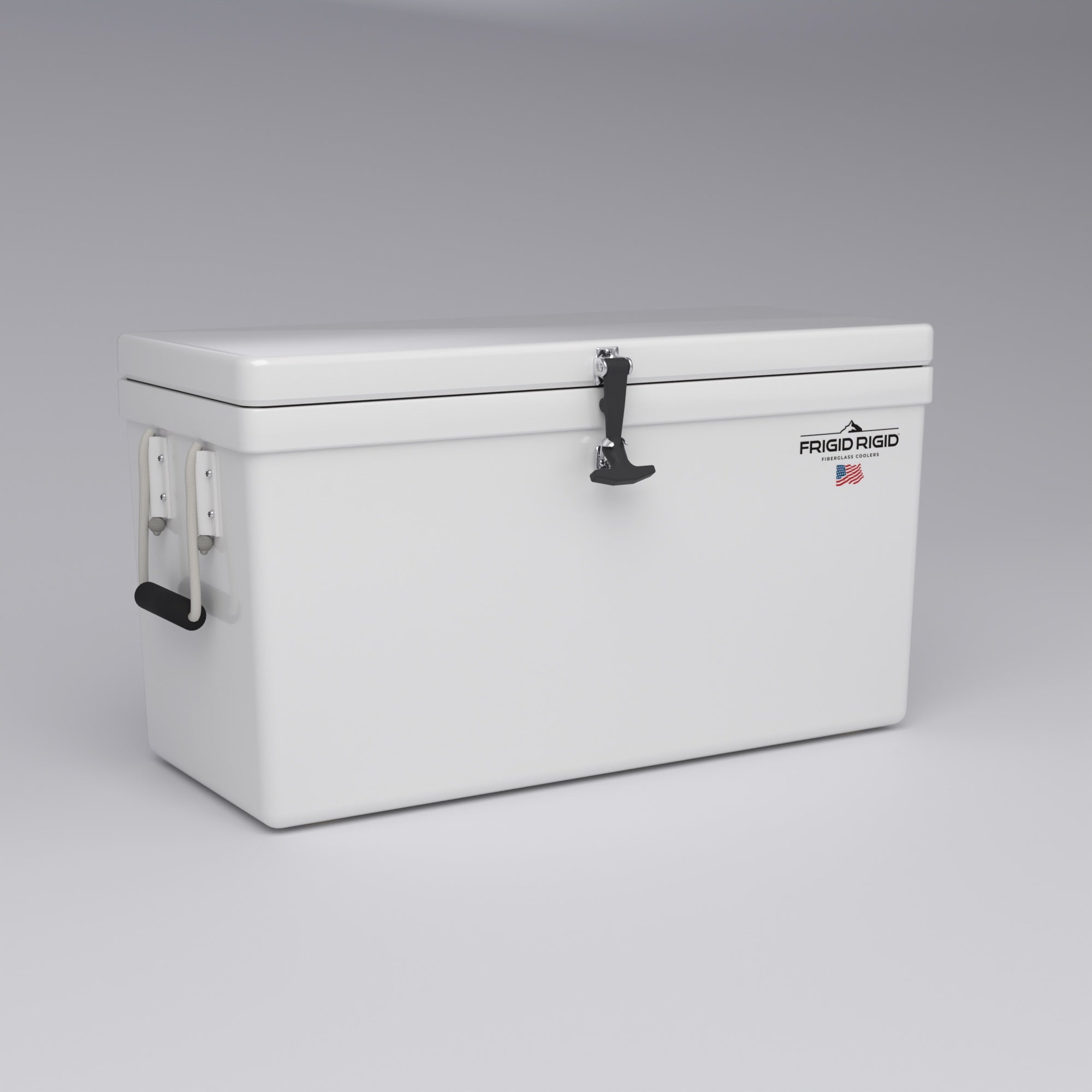 Frigid Rigid 36" x 15" x 18" fiberglass ice chest, three-quarter view