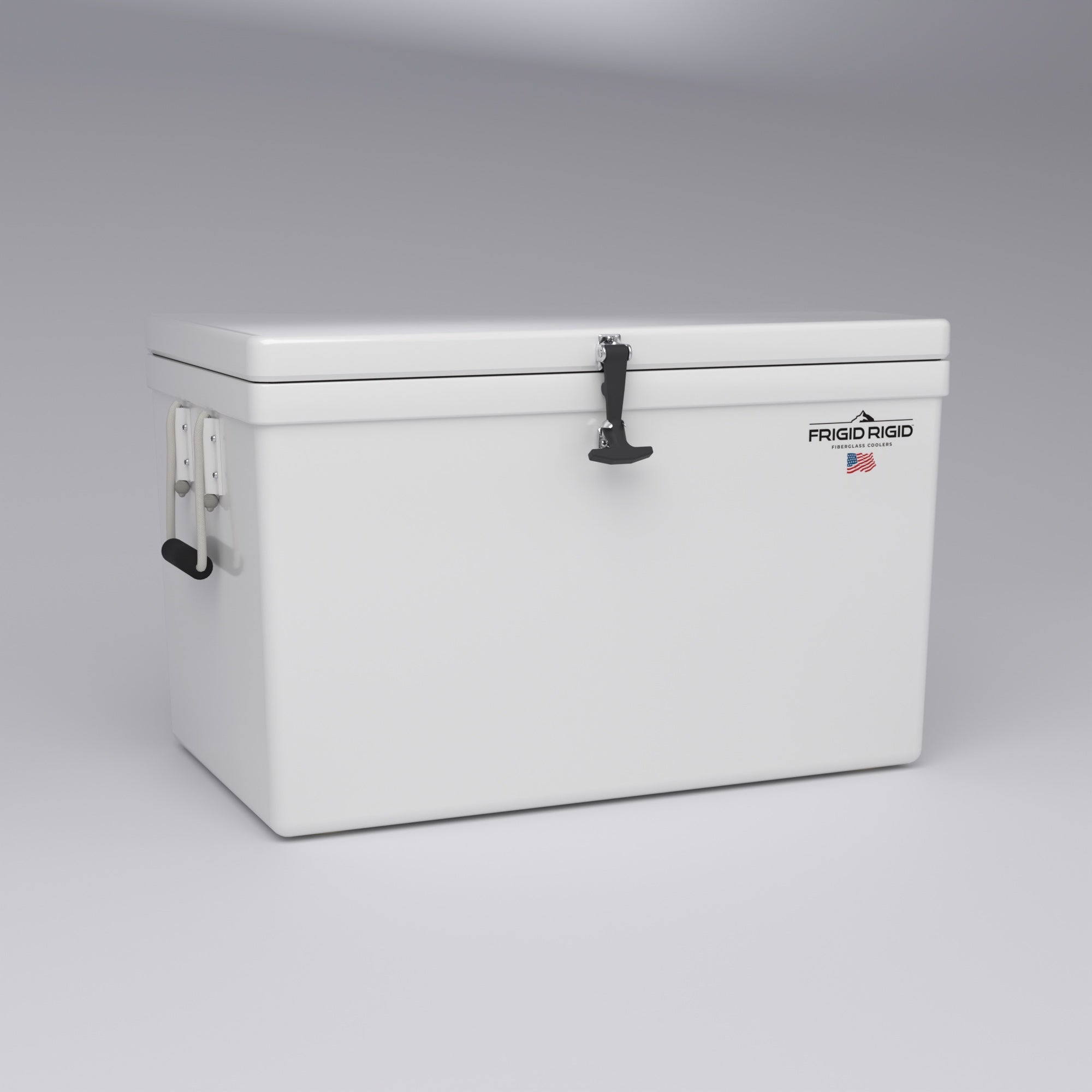 Frigid Rigid 36" x 21" x 21" fiberglass ice chest, three-quarter view