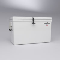 Frigid Rigid 36" x 21" x 21" fiberglass ice chest, low angle