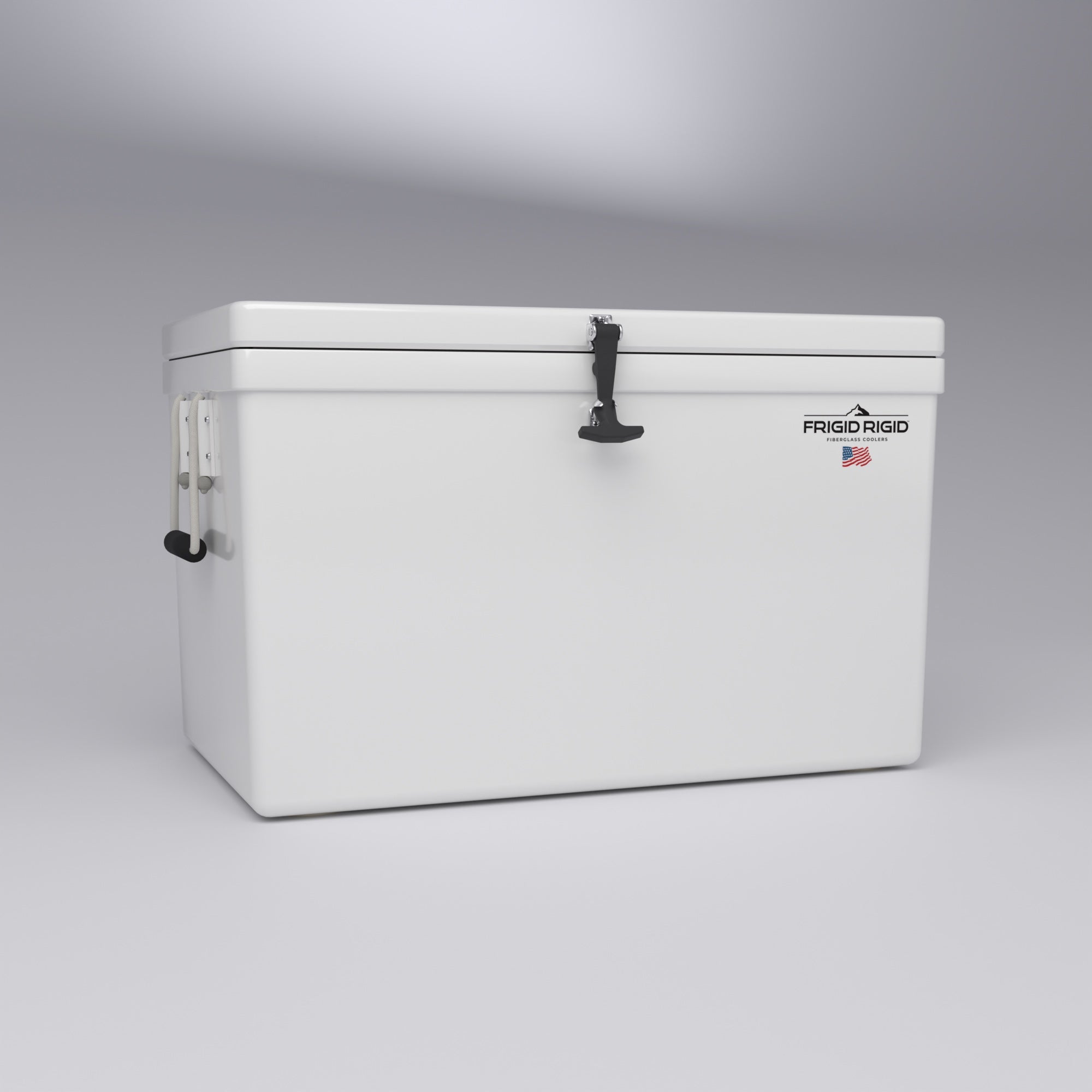 Frigid Rigid 36" x 21" x 21" fiberglass ice chest, low angle