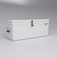 Frigid Rigid 48" x 18" x 18" fiberglass ice chest, three-quarter view