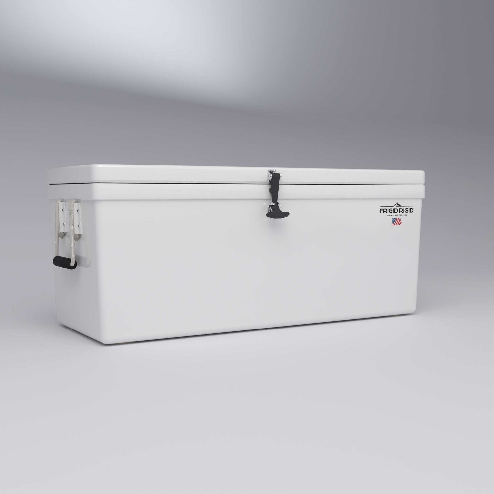 Frigid Rigid 48" x 18" x 18" fiberglass ice chest, low angle