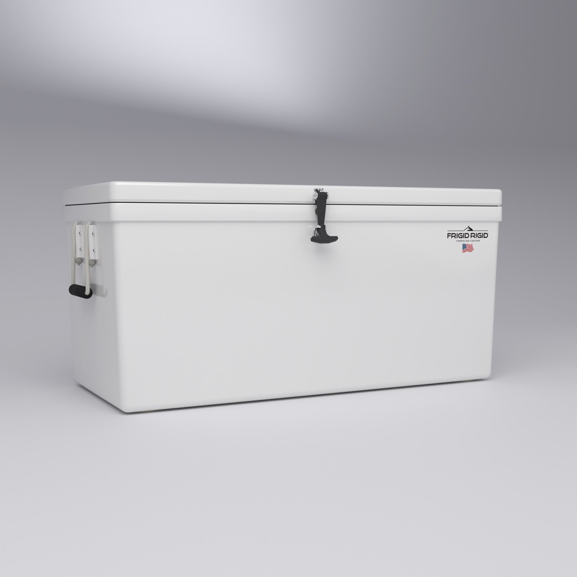 Frigid Rigid 48" x 21" x 21" fiberglass ice chest, low angle