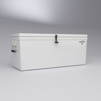 Frigid Rigid 54" x 21" x 21" fiberglass ice chest, low angle